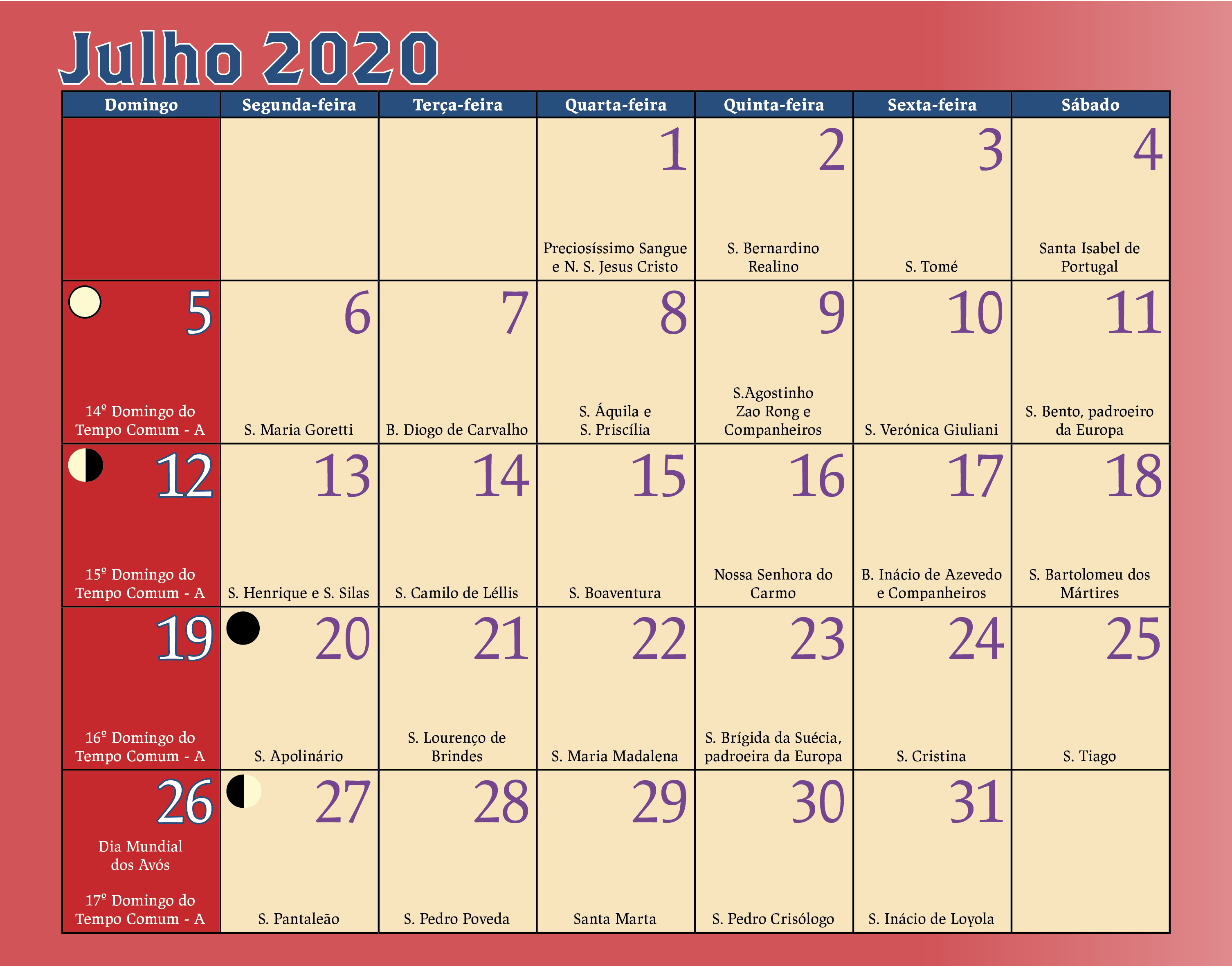 Santo António de Coimbra para o mundo Calendário Antoniano Julho 2020